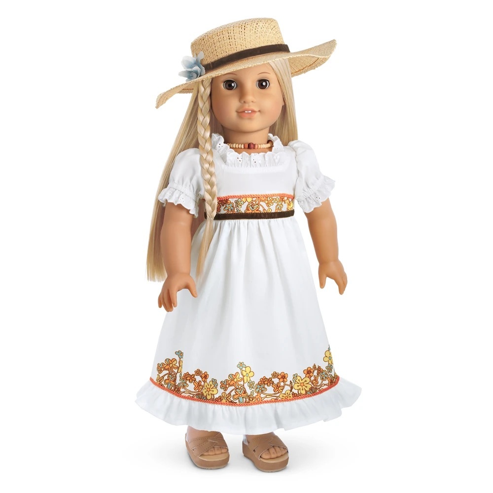 AMERICAN GIRL JULIE'S BIRTHDAY OUTFIT~DRESS~STRAW HAT